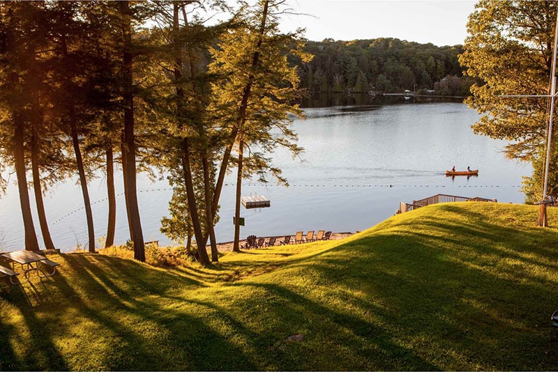 grand muskokan at sunny point resort has a seperate beach area with private dock for grand muskokan guests